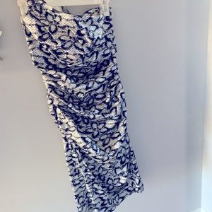 Suzi Chin for Maggy Boutique White/black floral runched, asymmetrical shoulder 6